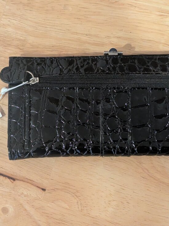 NWT New York and Company Black and Silver Patent Leather Dots Wallet/Clutch - Picture 2 of 7